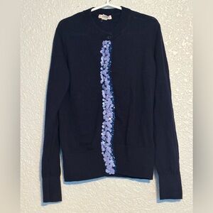 Crewcuts Navy Blue Kids Sweater with Purple Floral Sequins Trim Girl Size 12